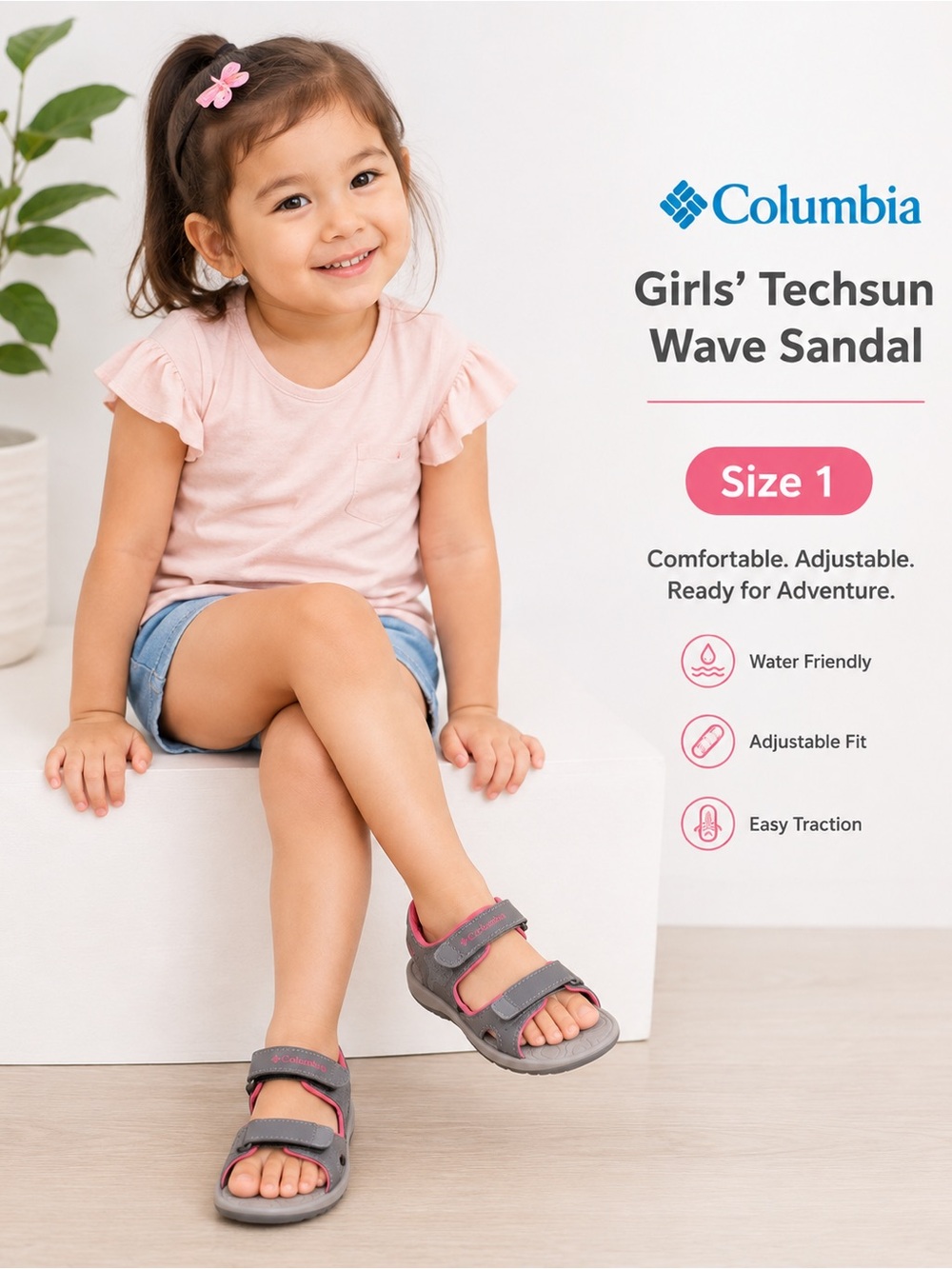Columbia Kids Gray and Pink Active Sandals with Adjustable Straps